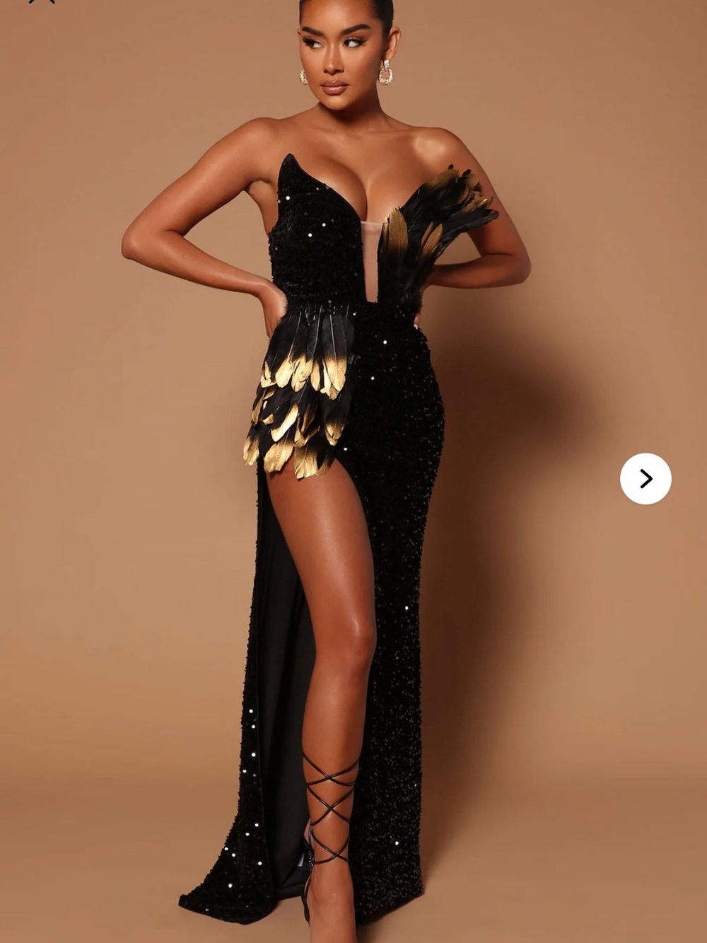 GORG SOLD OUT! NOVA LUXE Jennifer Feather Sequin Embellished Maxi Dress - Black